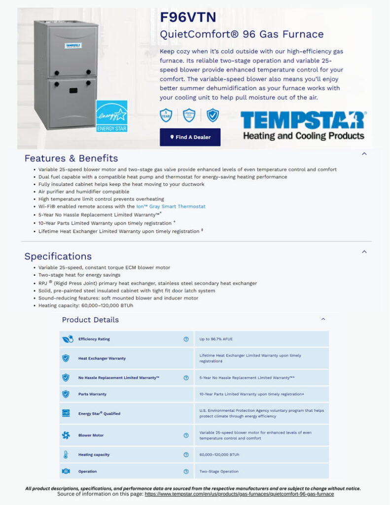 F86VTN QuietComfort 96 Gas Furnace