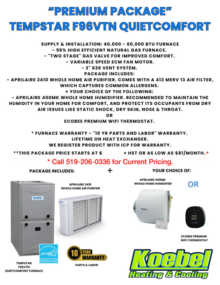Premium Package - Tempstar F96VTN Quiet Comfort Furnace