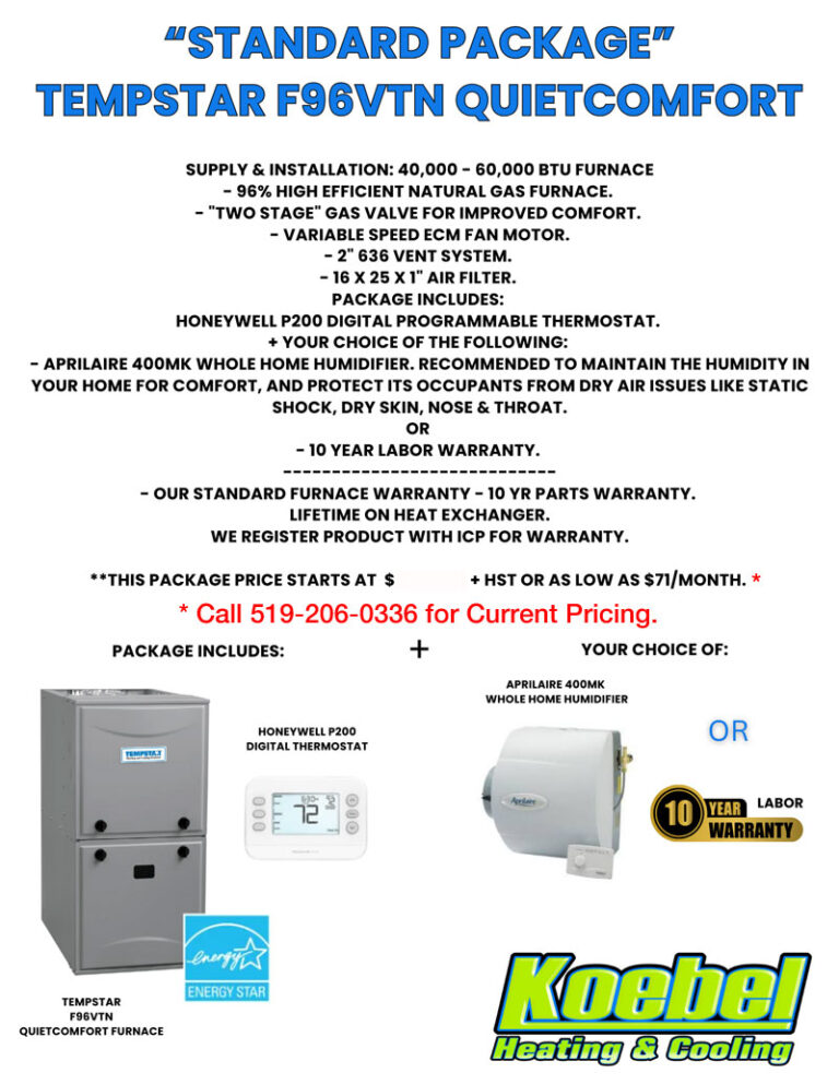 Standard Package - Tempstar F96VTN Quiet Comfort Furnace
