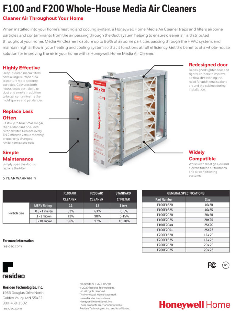 Honeywell F100 and F200 Whole House Media Air Cleaner