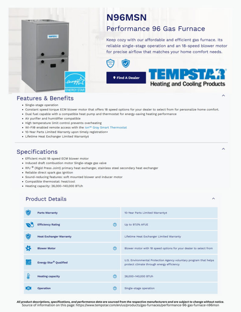 N96MSN Performance 96 Gas Furnace
