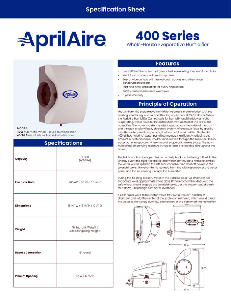 April Aire 400 Series Whole-House Evaporative Humidifer